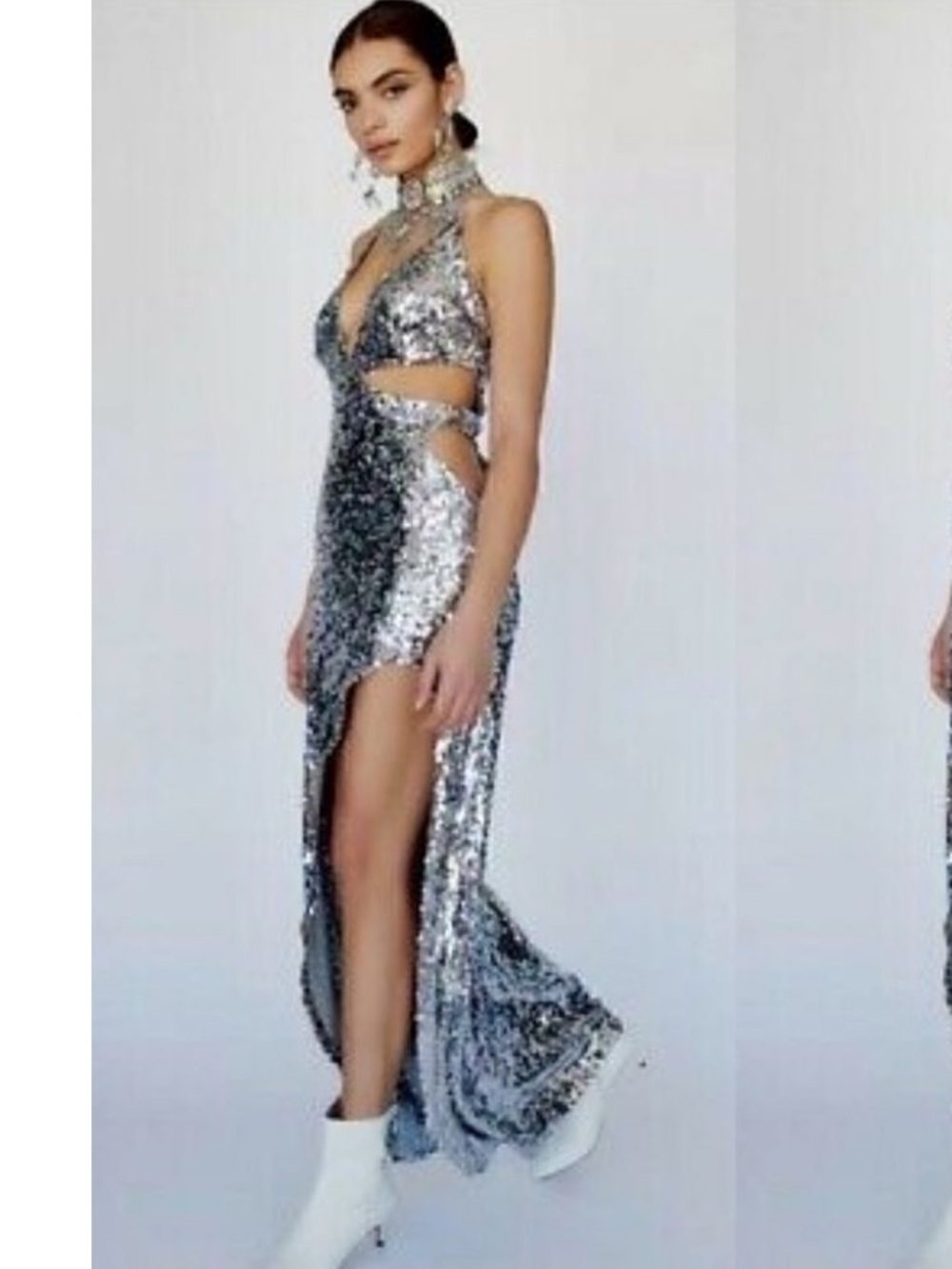 For Love and Lemons Showtime Sequin Maxi High Slit Dress XS